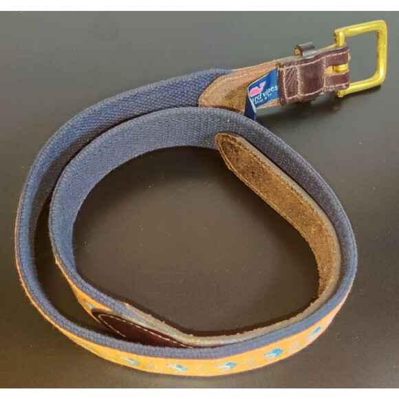 Vineyard Vines Orange Fish Canvas and Leather Tipped Men's belt Size 36 - Picture 12 of 16